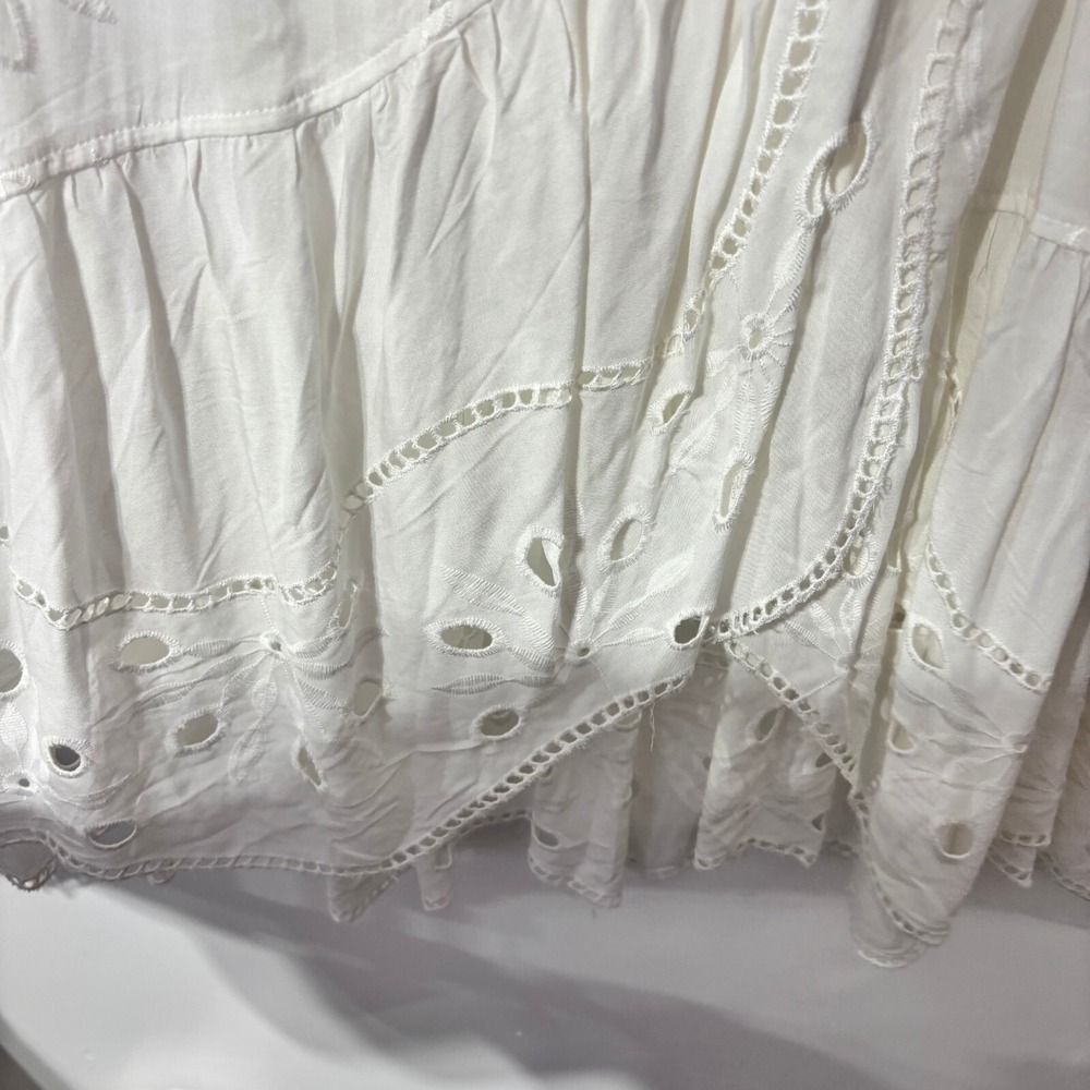Beyond the Radar White Embroidered Eyelet Wrap Maxi Skirt Bohemian High Low - Picture 7 of 15
